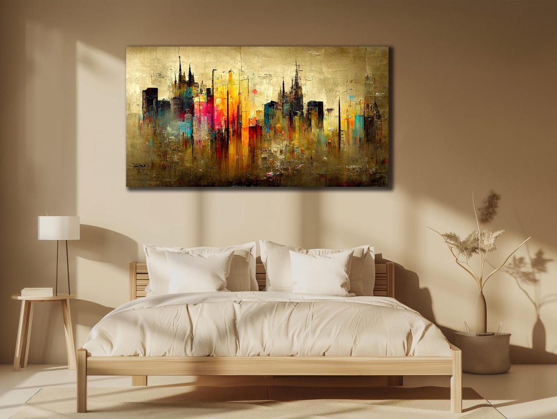 Abstract City Art 3d Golden Wall Art Modern Home Wall Decor Cityscape Painting Oil Painting Housewarming Gifts New York Poster