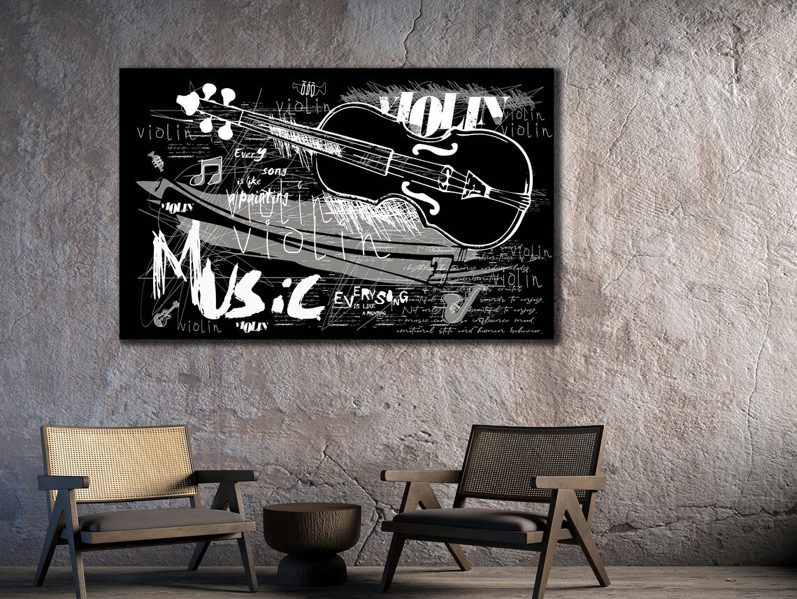 Violin Music Graffiti Black White Typography Instrument Art Poster - Image 2