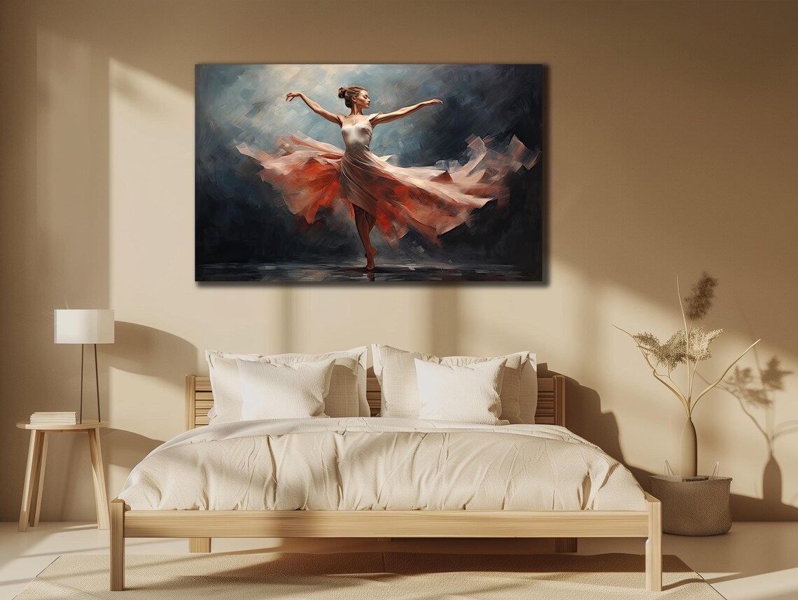 Dancer in Flowing Pink Dress Dark Smoky Background Art Poster - Image 3