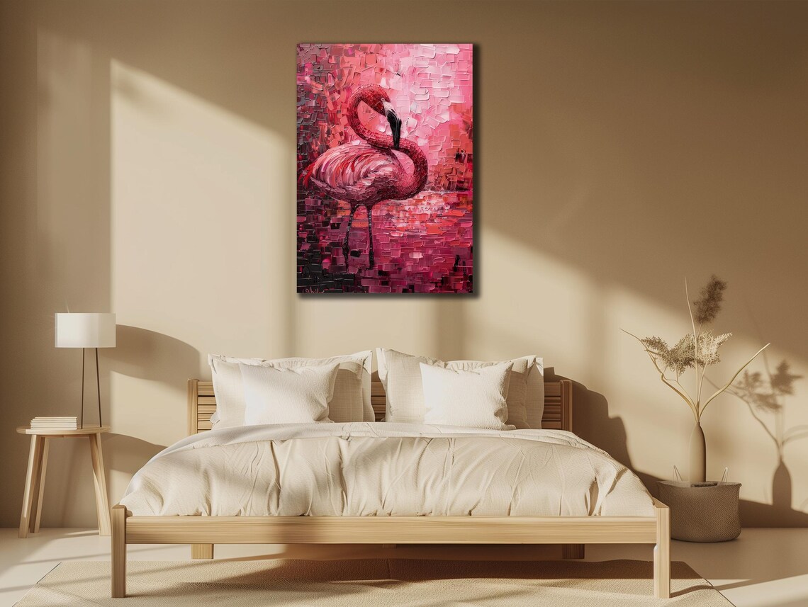 Pink Flamingo Mosaic Impasto Painting Textured Vibrant Bird Poster - Image 3