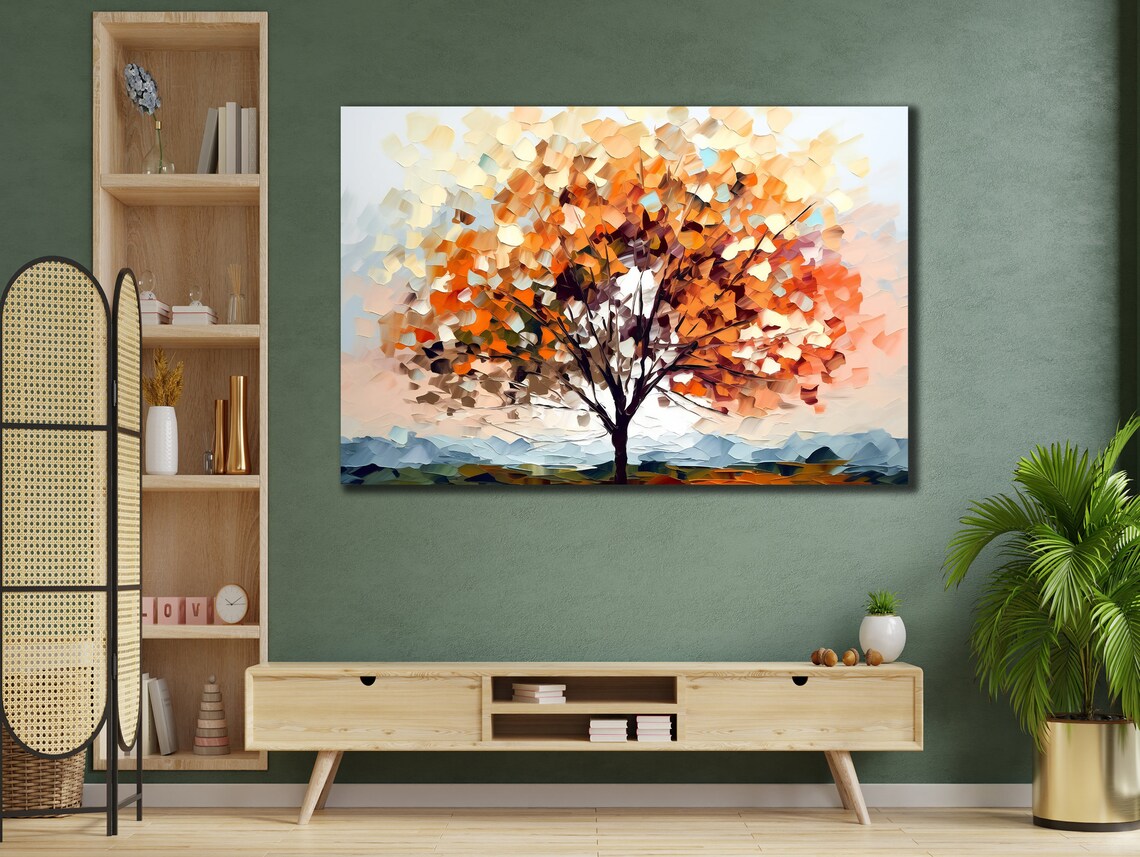Autumn Tree with Orange Leaves Palette Knife Landscape Poster - Image 2
