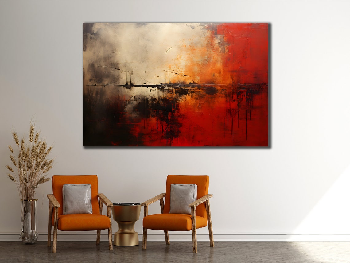 Red Orange Yellow Abstract Drip Painting Bold Modern Canvas Poster - Image 2