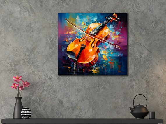 Orange Violin Bow Blue Purple Abstract Dynamic Strings Art Poster