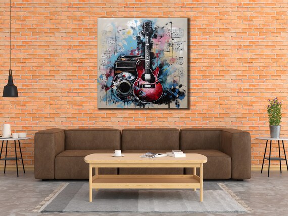Red Electric Guitar Amplifier Colorful Abstract Rock Music Wall Art Print