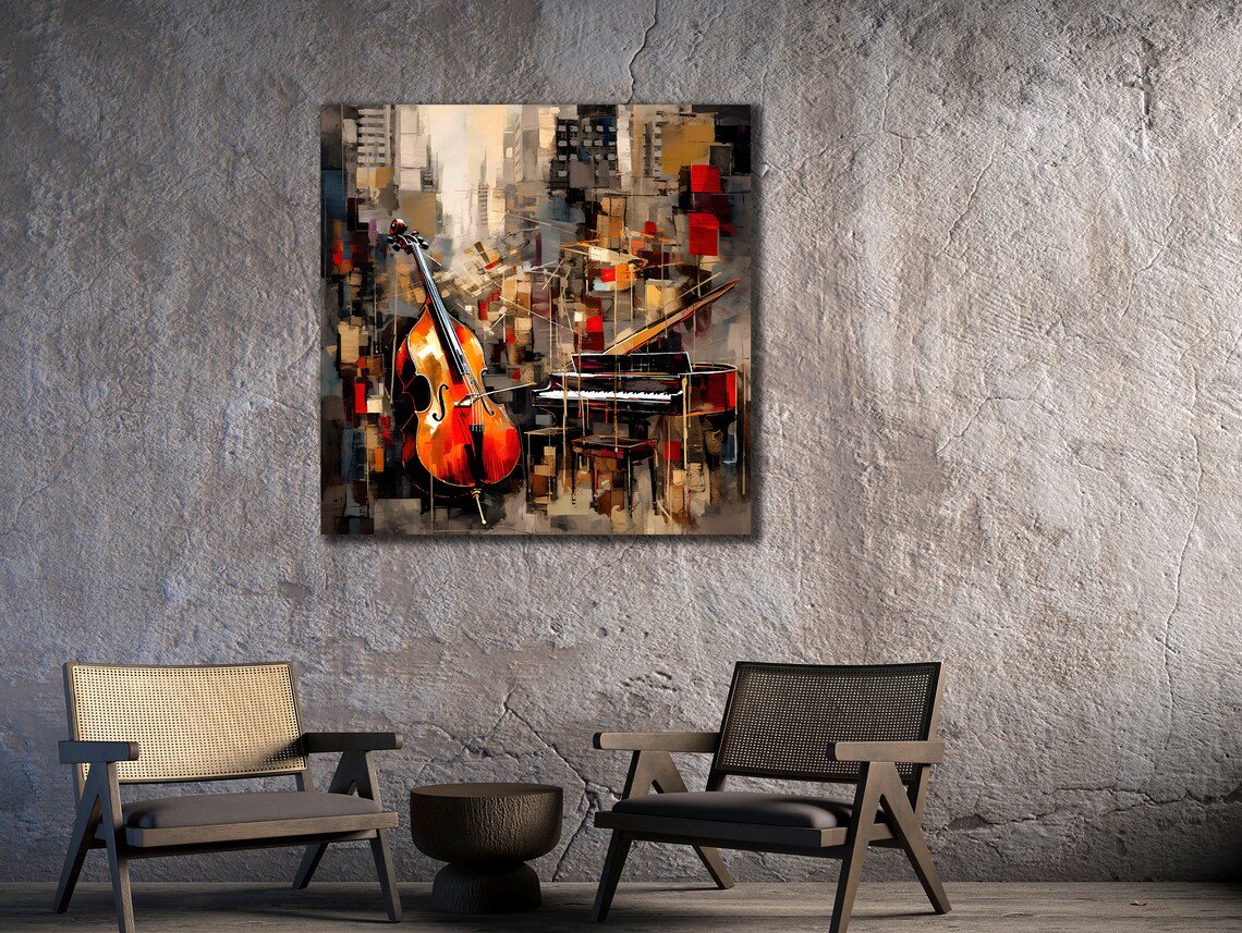 Cello Piano Abstract City Jazz Cubist Instrument Painting Poster - Image 3