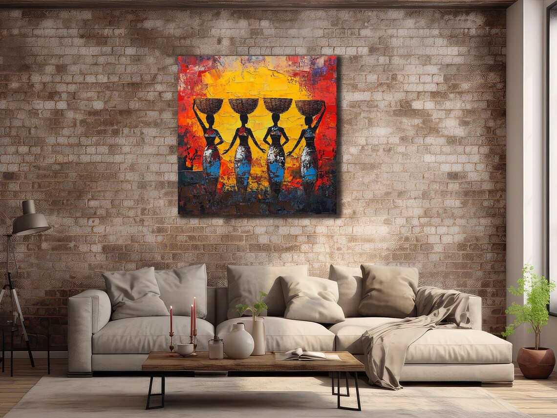African Women Carrying Baskets Sunset Silhouette Ethnic Art Poster - Image 2