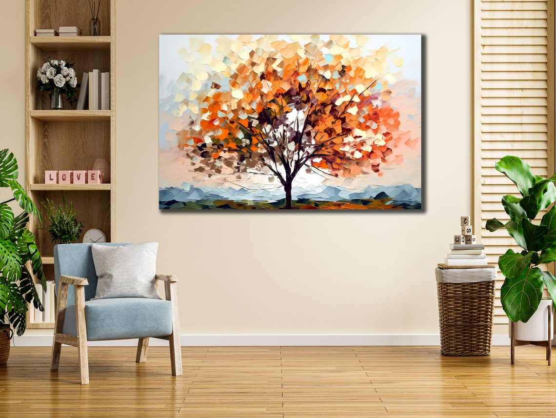 Autumn Tree with Orange Leaves Palette Knife Landscape Poster - Image 3