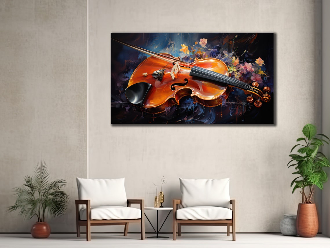 Amber Violin Bow Floral Swirls Elegant Classical Music Wall Poster