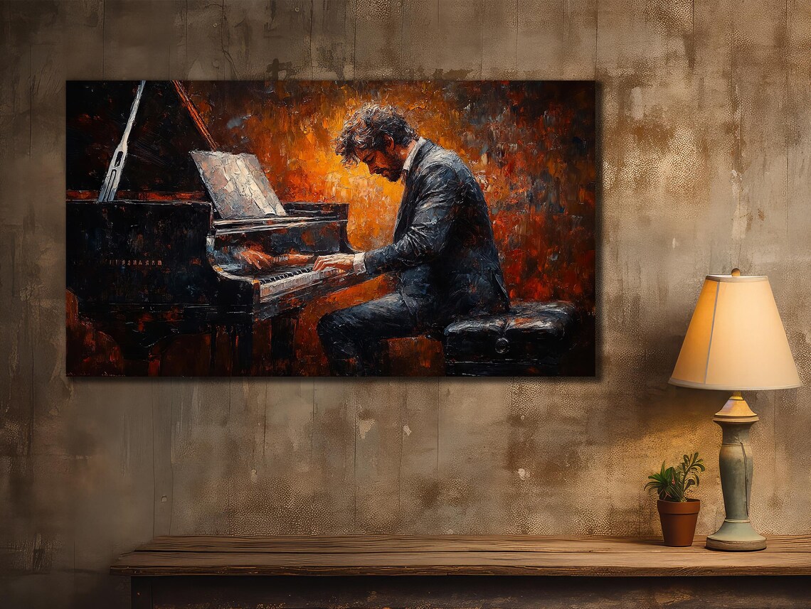 Pianist Warm Orange Glow Grand Piano Passionate Music Performance Poster - Image 2