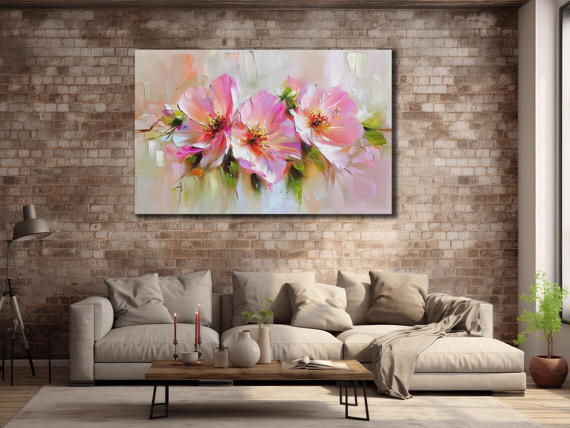 Pink Cherry Blossoms Soft Oil Painting Spring Floral Wall Art Poster