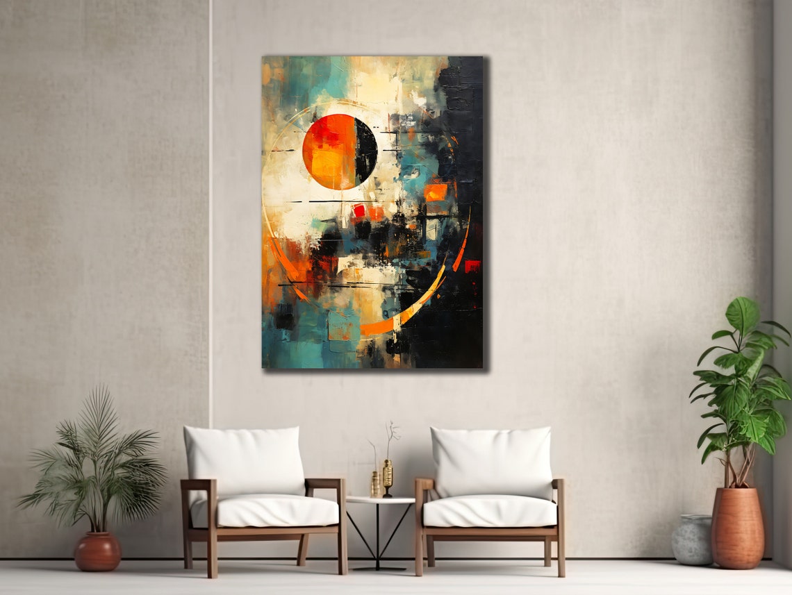 Abstract Sun Circle Teal Orange Contemporary Modern Art Wall Print