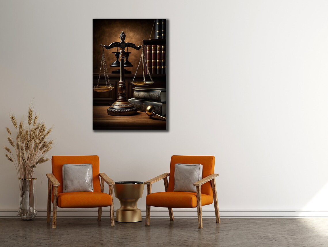 Scales Of Justice Bronze Statue With Law Books Office Wall Art - Image 3