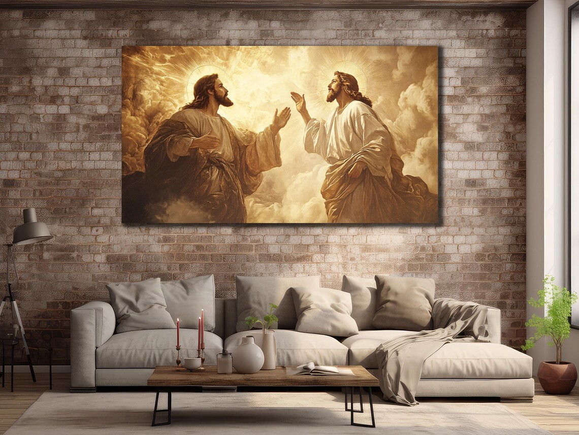 Jesus Heavenly Encounter Golden Clouds Sacred Christian Artwork Poster - Image 3