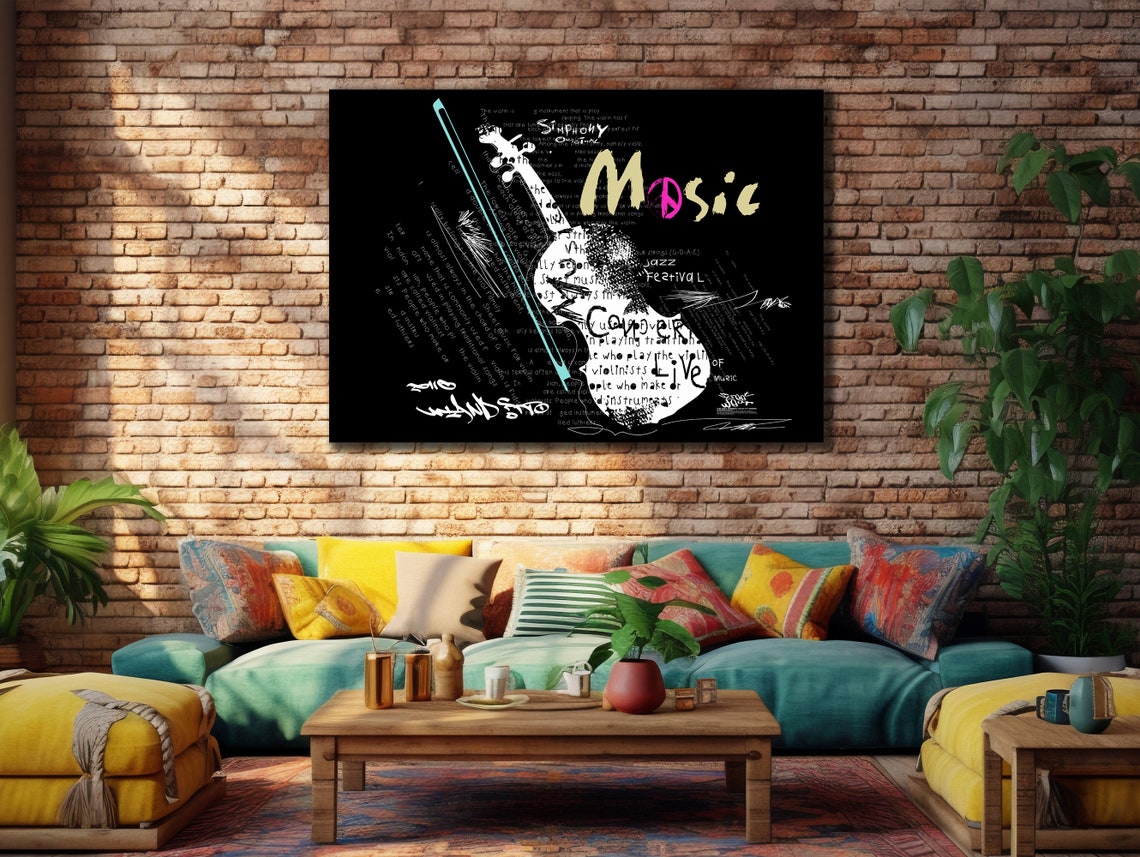 Violin Bow Music Notes Black Graffiti Typography Instrument Poster - Image 3