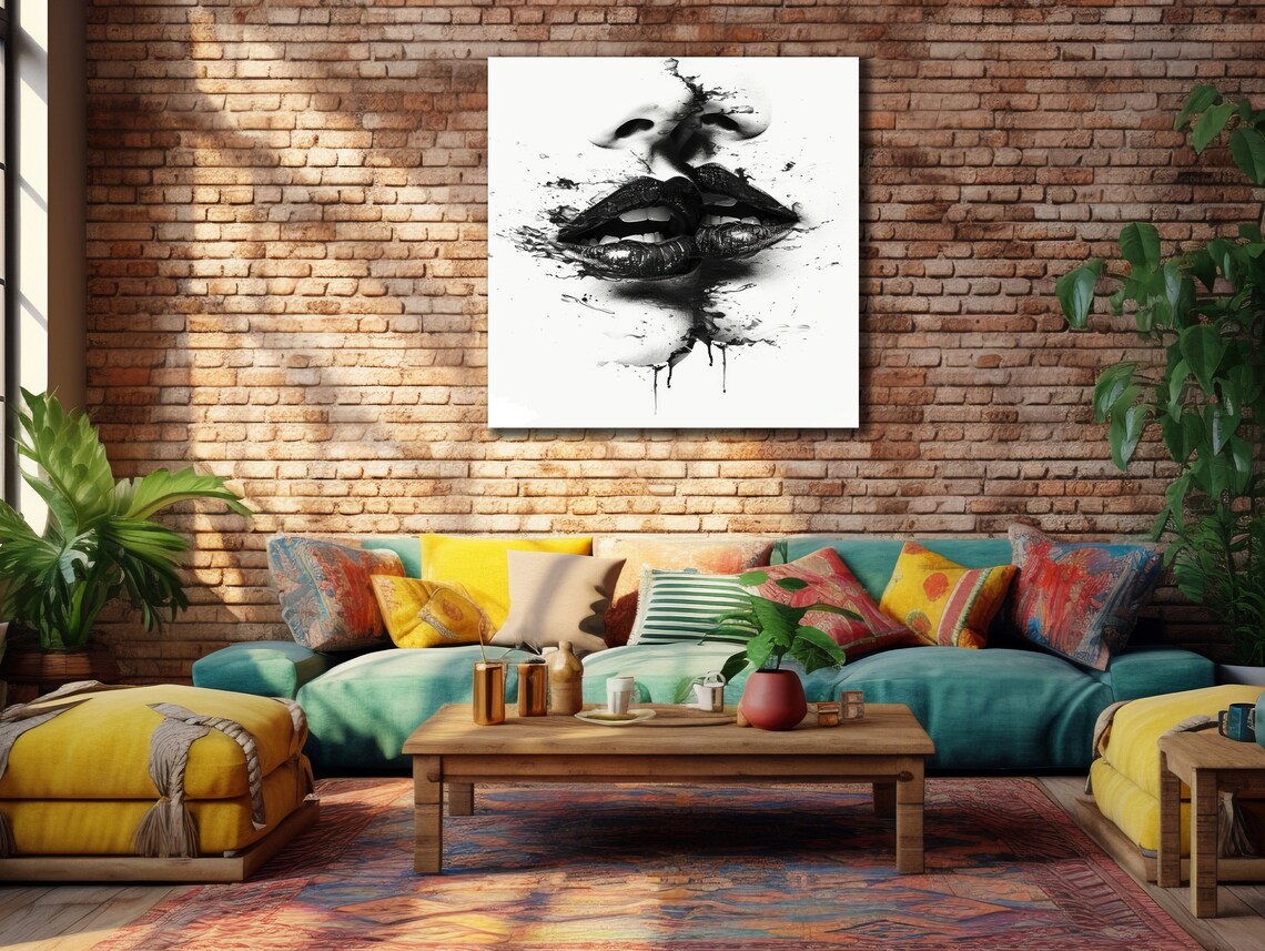Black Ink Lips Partial Face Dramatic Dripping Monochrome Woman Art Poster