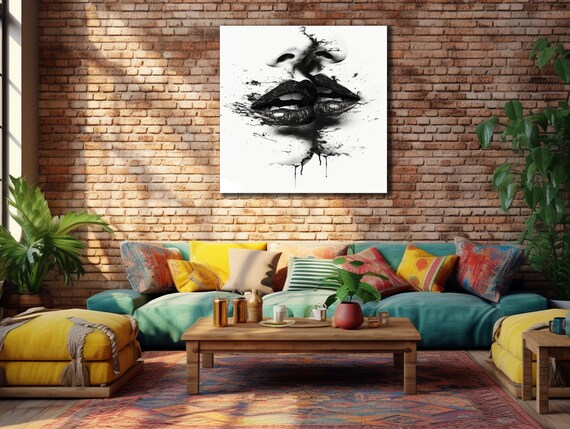 Black Ink Lips Partial Face Dramatic Dripping Monochrome Woman Art Poster
