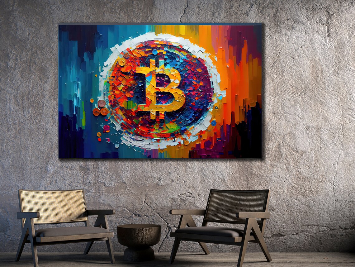 Bitcoin Gold Coin Symbol Mosaic Colorful Modern Crypto Art Poster - Image 2