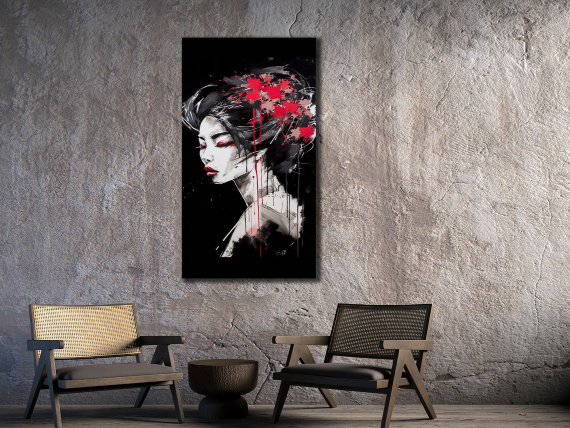 Japanese Geisha Art Woman Printings Wall Decor Ethnic Wall Art Geisha Painting On Colorful Poster Japanese Oil Painting - Image 2