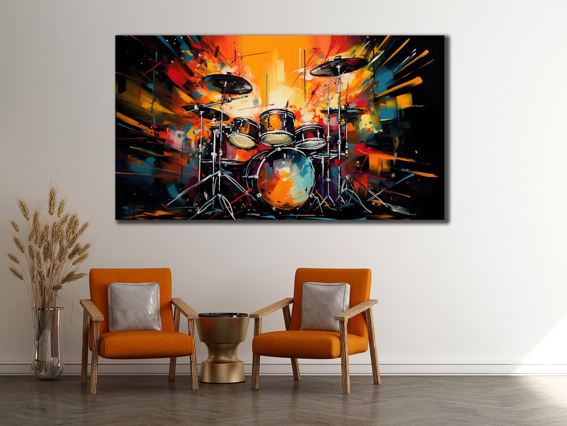 Colorful Drum Kit Explosive Abstract Music Instrument Wall Art Print