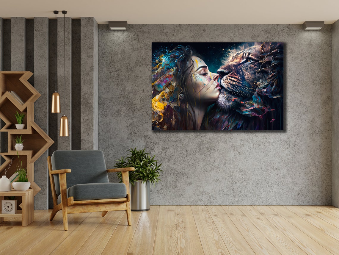 Girl And Lion Art Print For Bedroom Decor Lion Home Wall Decor Gift Animal Print On Love Of Womanlion Art