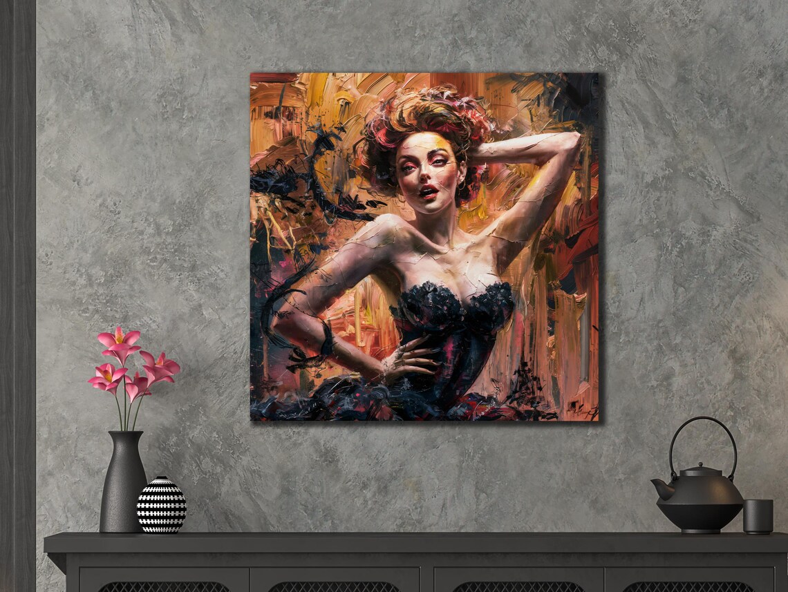 Vintage Pin Up Woman In Black Dress Retro Glamour Painting Poster - Image 3