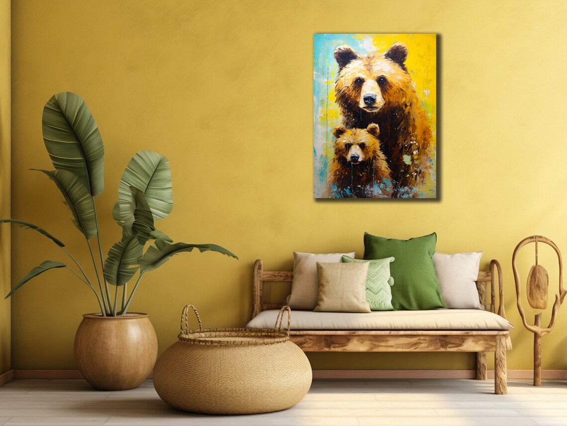 Brown Bear and Cub Colorful Abstract Wildlife Painting Family Wall Art Poster - Image 3