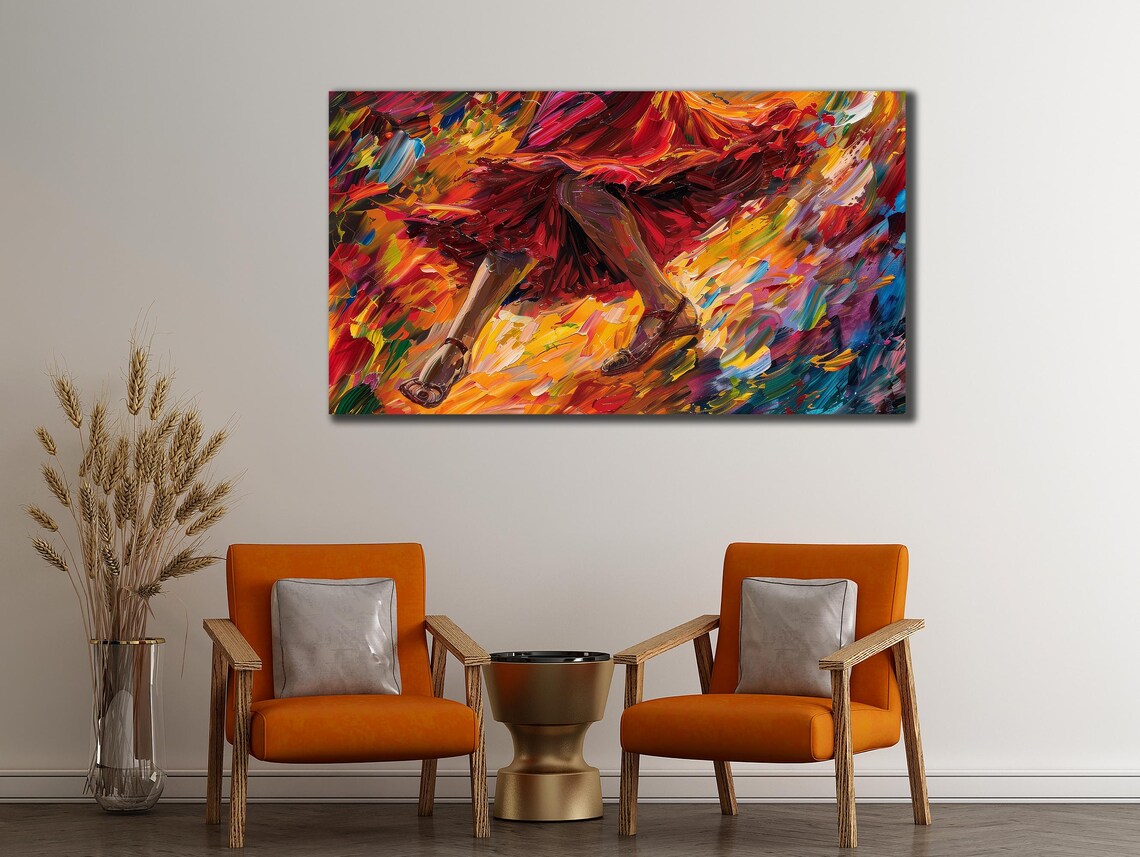 Fiery Flamenco Dancer Colorful Impasto Swirling Skirt Dance Art Poster - Image 2