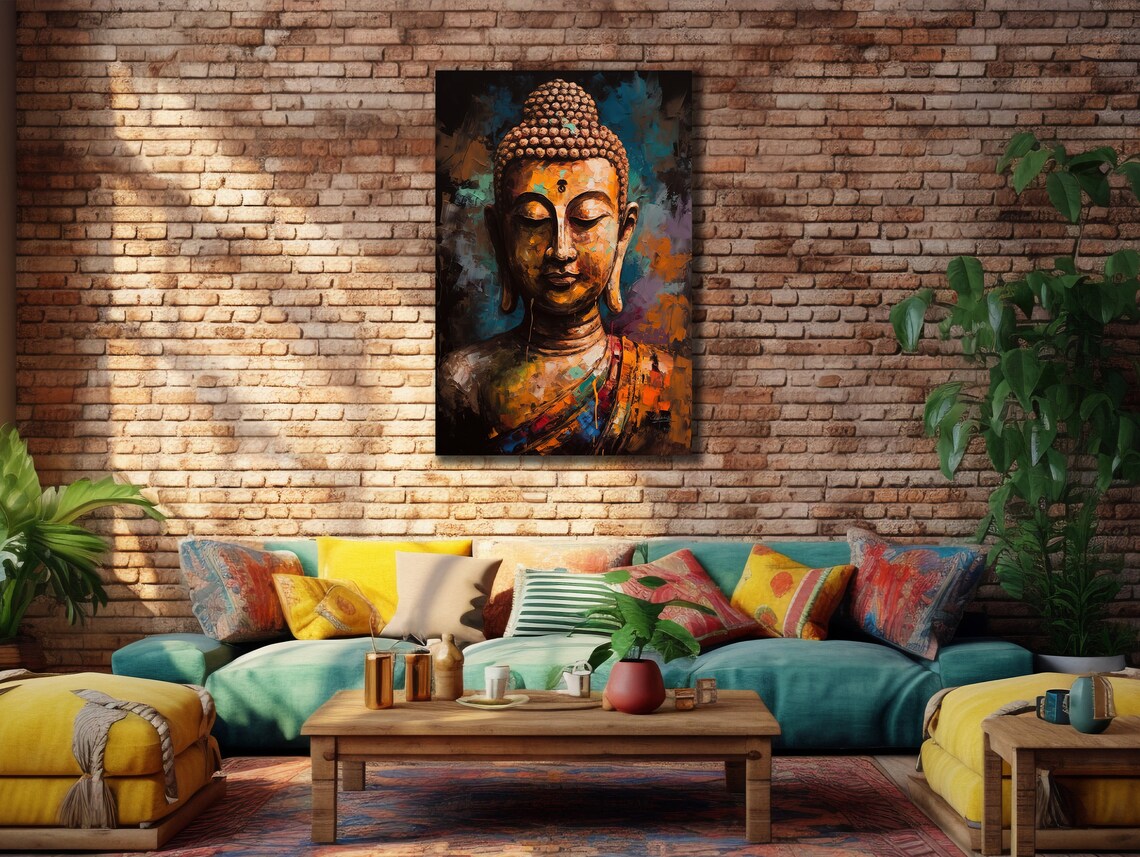 Golden Buddha Portrait Painterly Spiritual Eastern Zen Wall Art Poster - Image 3
