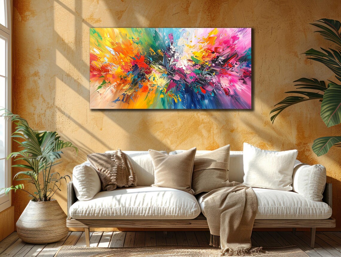 Rainbow Explosion Colorful Abstract Burst Palette Knife Art Poster - Image 2