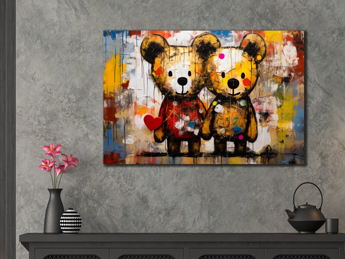 Cute Teddy Bears Graffiti Colorful Heart Kids Room Decor Wall Art Poster - Image 3