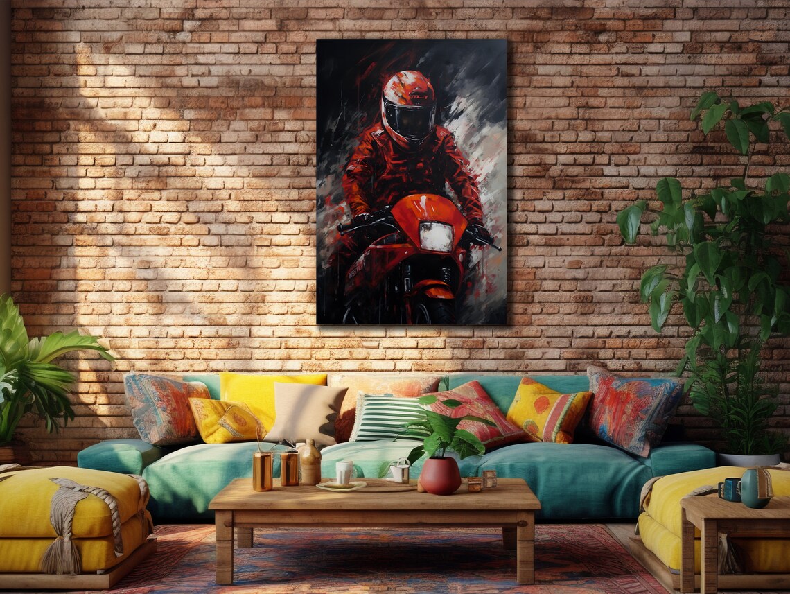 Red Motorcycle Racer Speed Painting Dark Automotive Wall Art Poster - Image 3