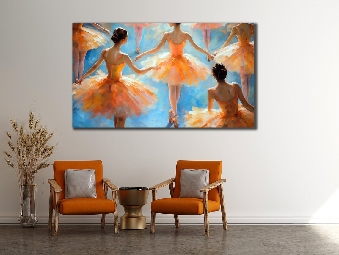Ballerinas Orange Tutus Impressionist Painting Dance Studio Wall Art Poster - Image 3