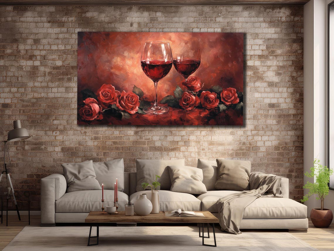 Red Wine Glasses Red Roses Romantic Still Life Painting Poster