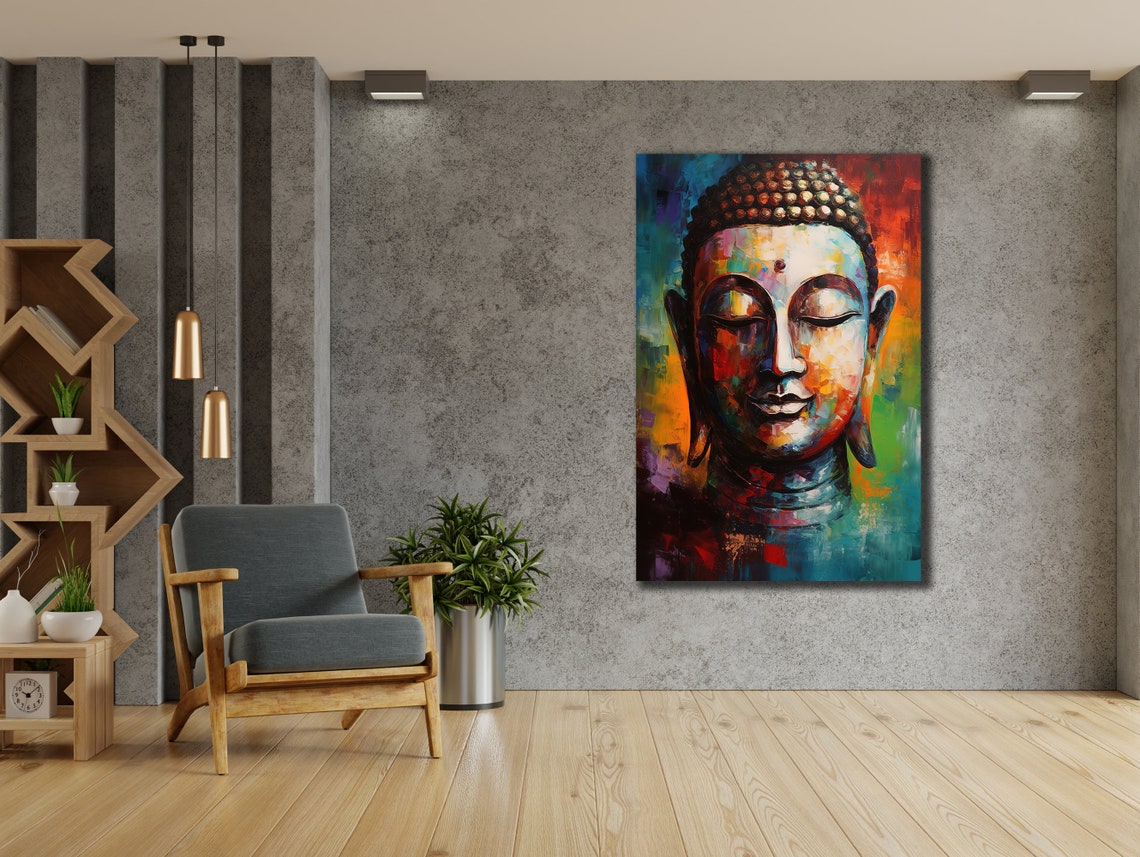 Colorful Buddha Face Peaceful Zen Meditation Abstract Art Poster - Image 2