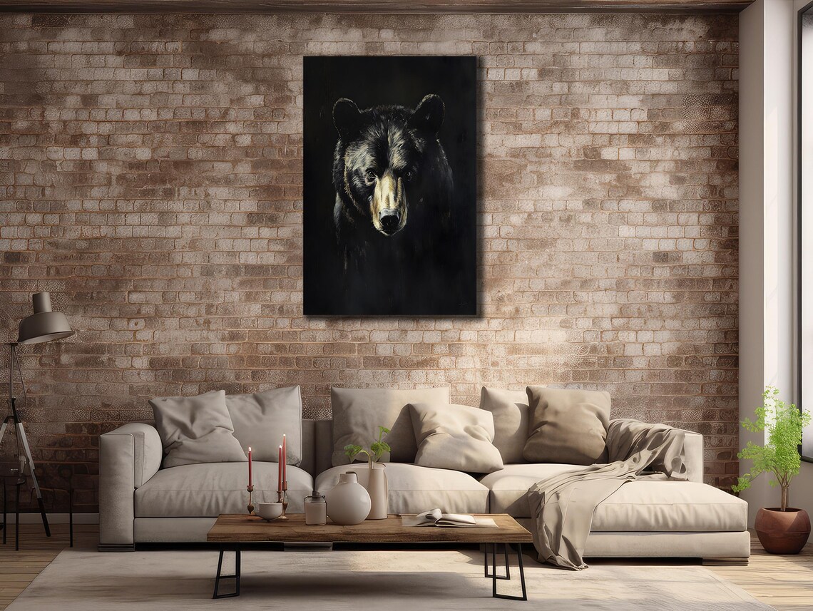 Black Bear Portrait Emerging From Darkness Moody Wildlife Art Poster - Image 2