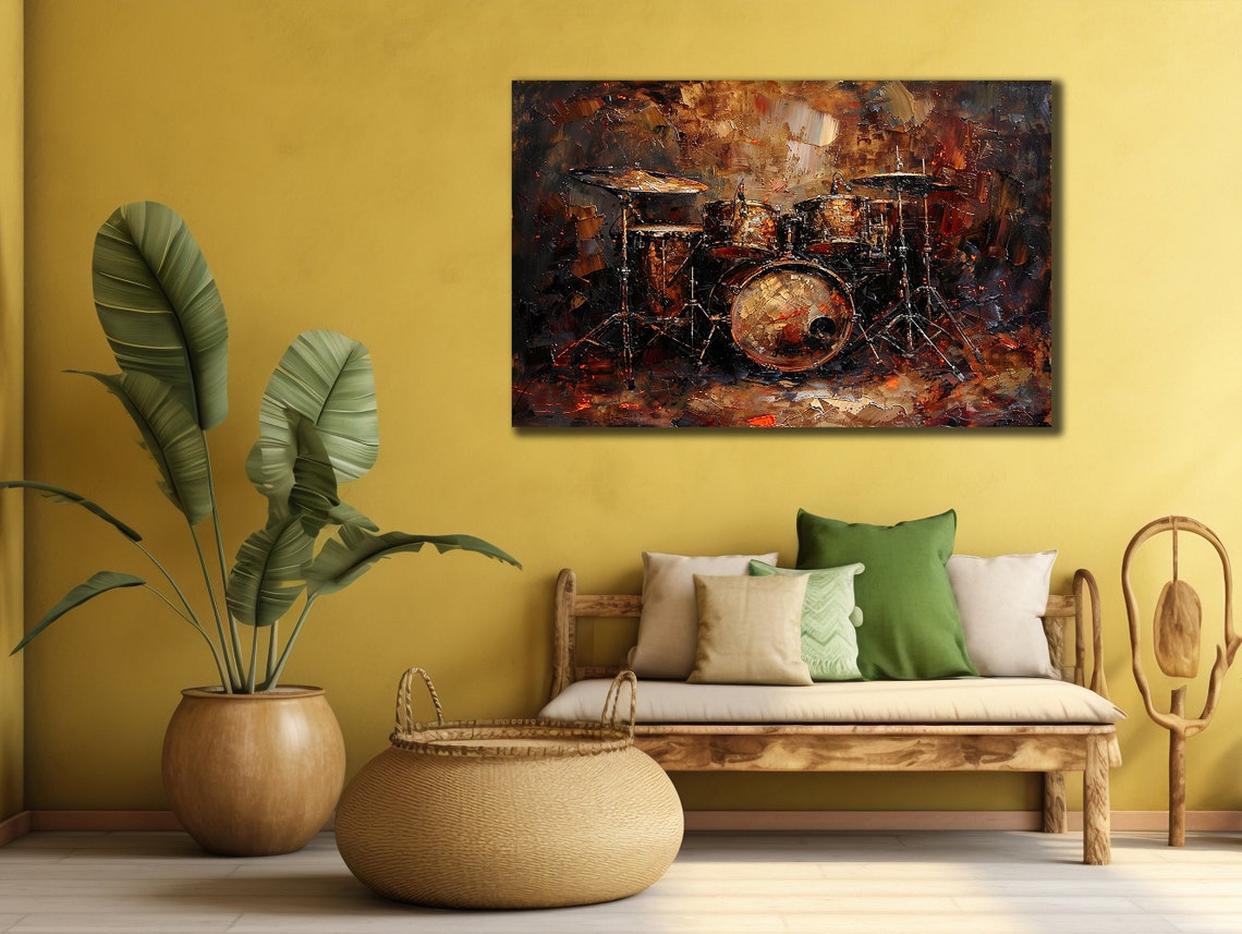Drum Kit Abstract Painting in Warm Rust Tones Music Room Poster