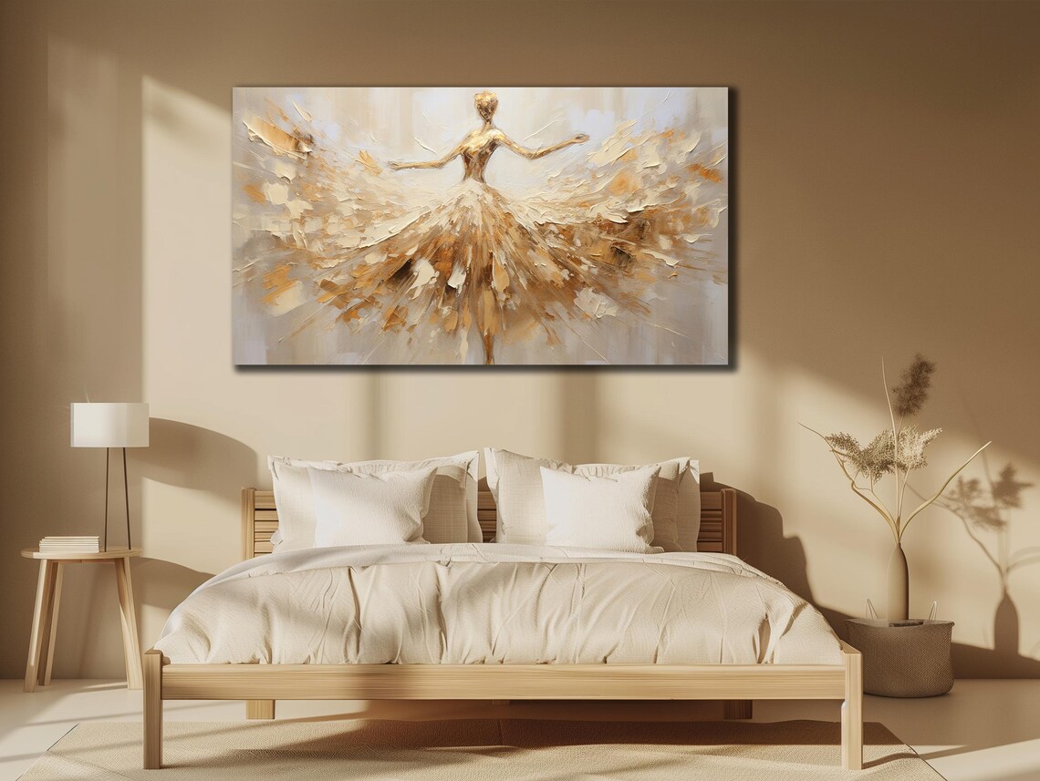 Ballerina Print Art Dancer Wall Art Woman Painting On Golden Ballet Oil Printing Art Gift For Her Woman Dancer Wall Decor