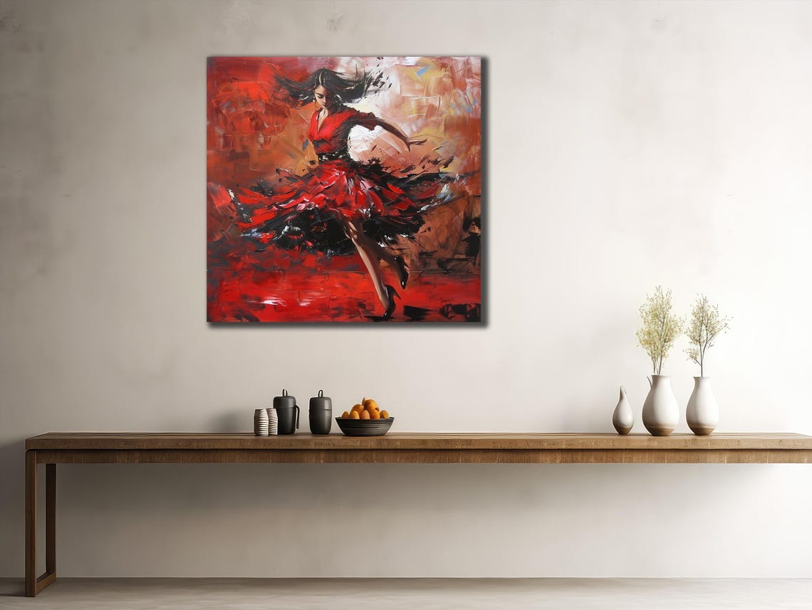 Flamenco Dancer Red Dress Fiery Abstract Spanish Dance Art Poster - Image 2