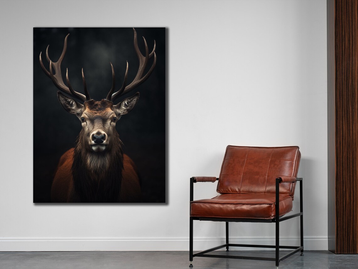 Majestic Stag Antlers Close Up Dark Background Wildlife Wall Art Poster