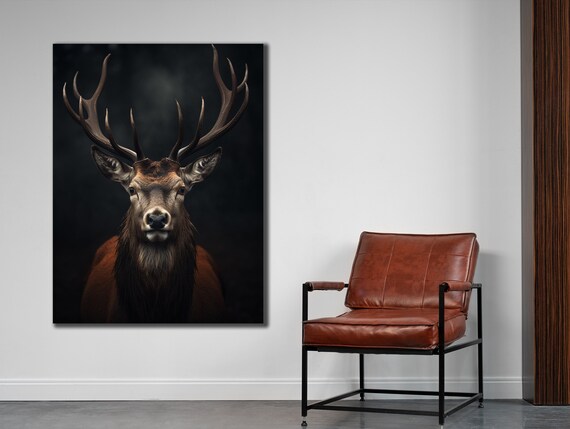 Majestic Stag Antlers Close Up Dark Background Wildlife Wall Art Poster