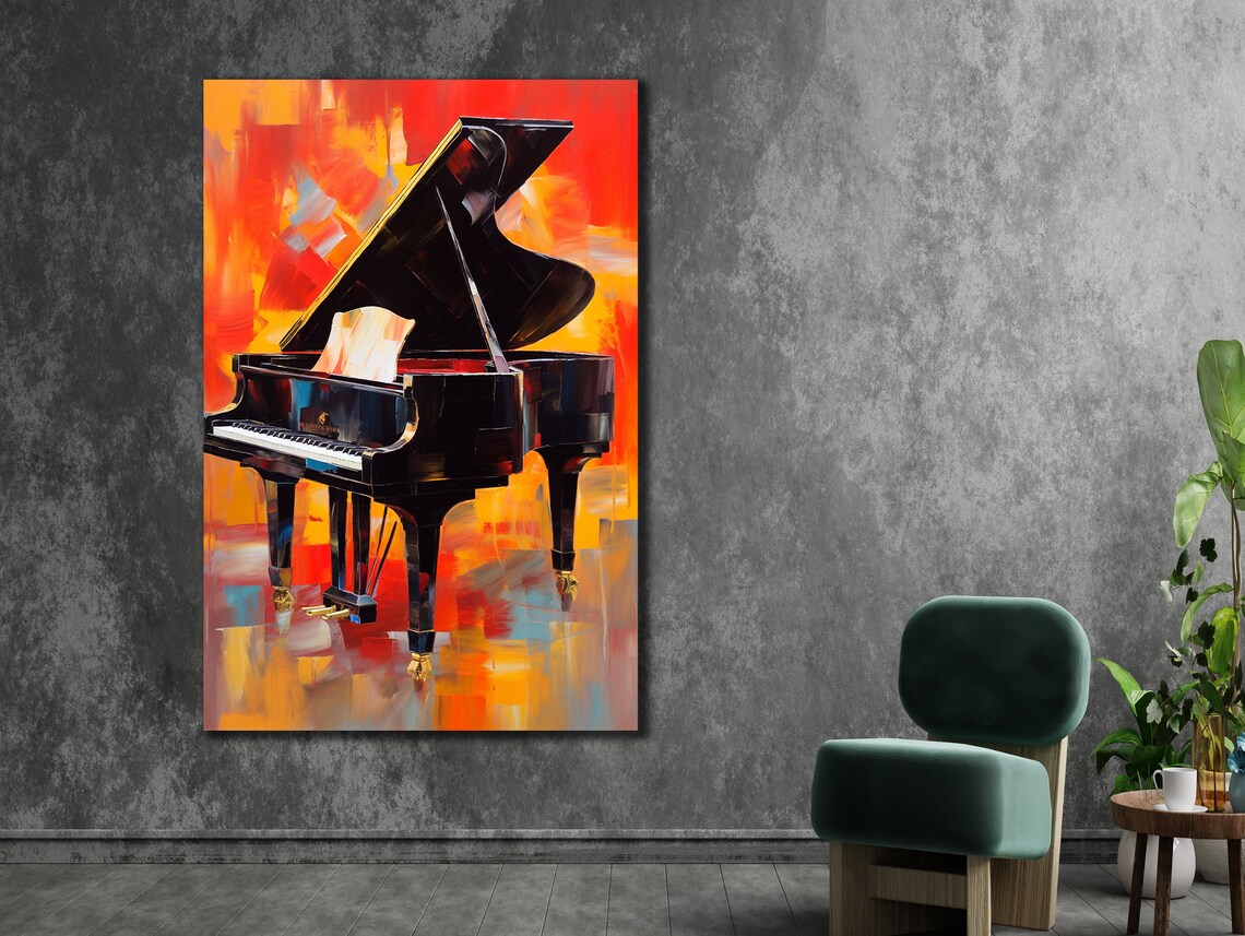 Grand Piano Fiery Red Orange Abstract Music Room Wall Art Poster - Image 2
