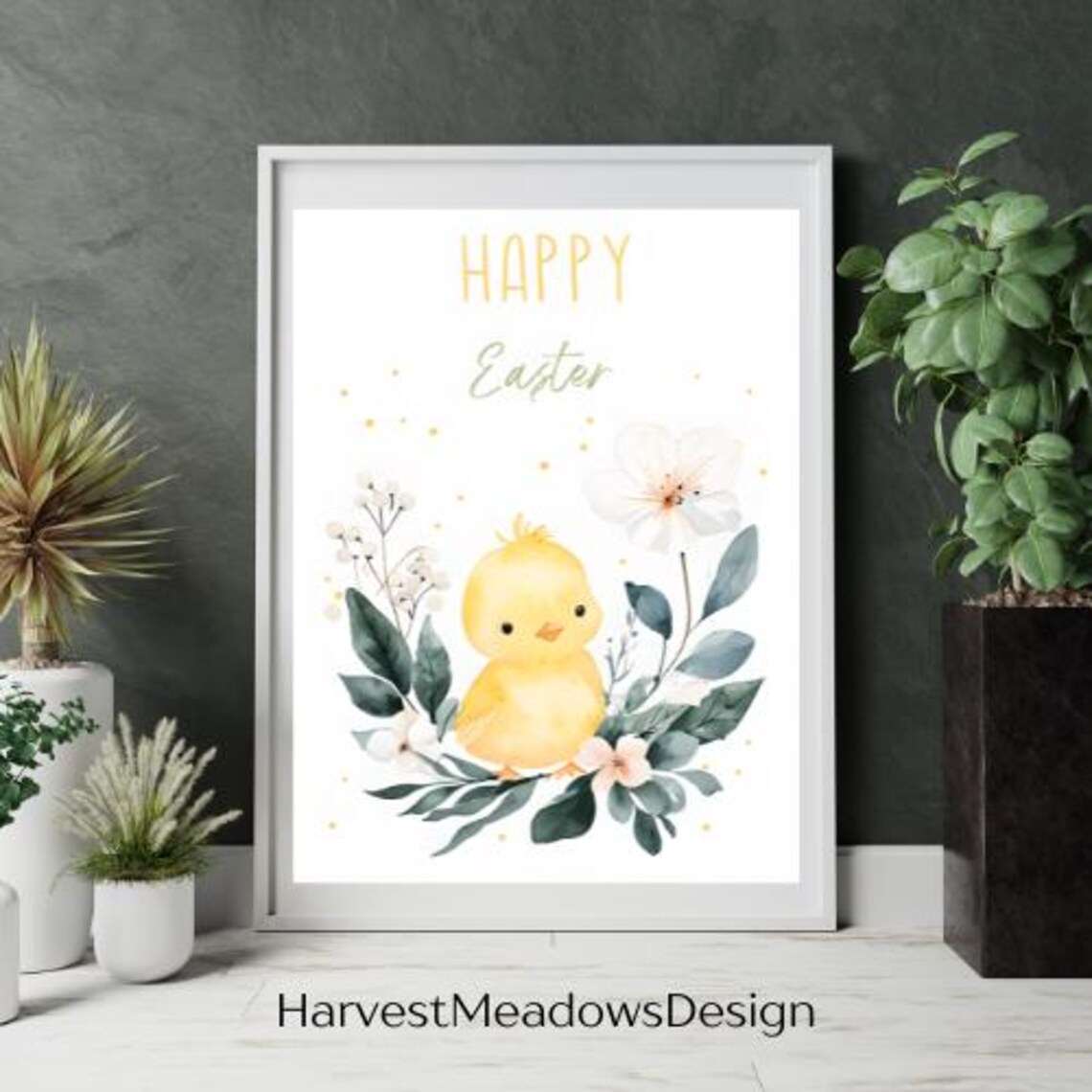 Easter Chick Floral Decor, Spring Kids Room Art