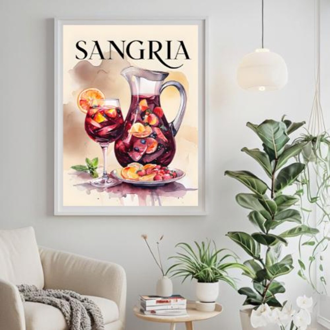 Vibrant Sangria Pitcher Watercolor Cocktail Kitchen Wall Art - Image 3