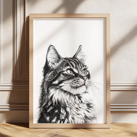 Cat Drawing Kitty Baby Room Art Sleeping Vintage Print Girl Nursery Painting Boys Wall Decor Retro