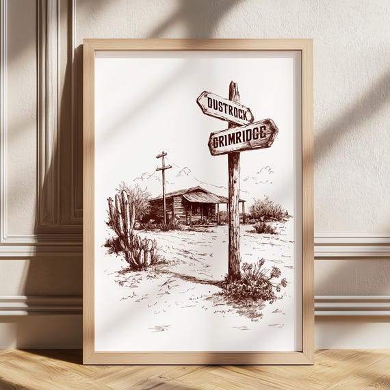 Western Road Sign Style Poster Vintage Prints