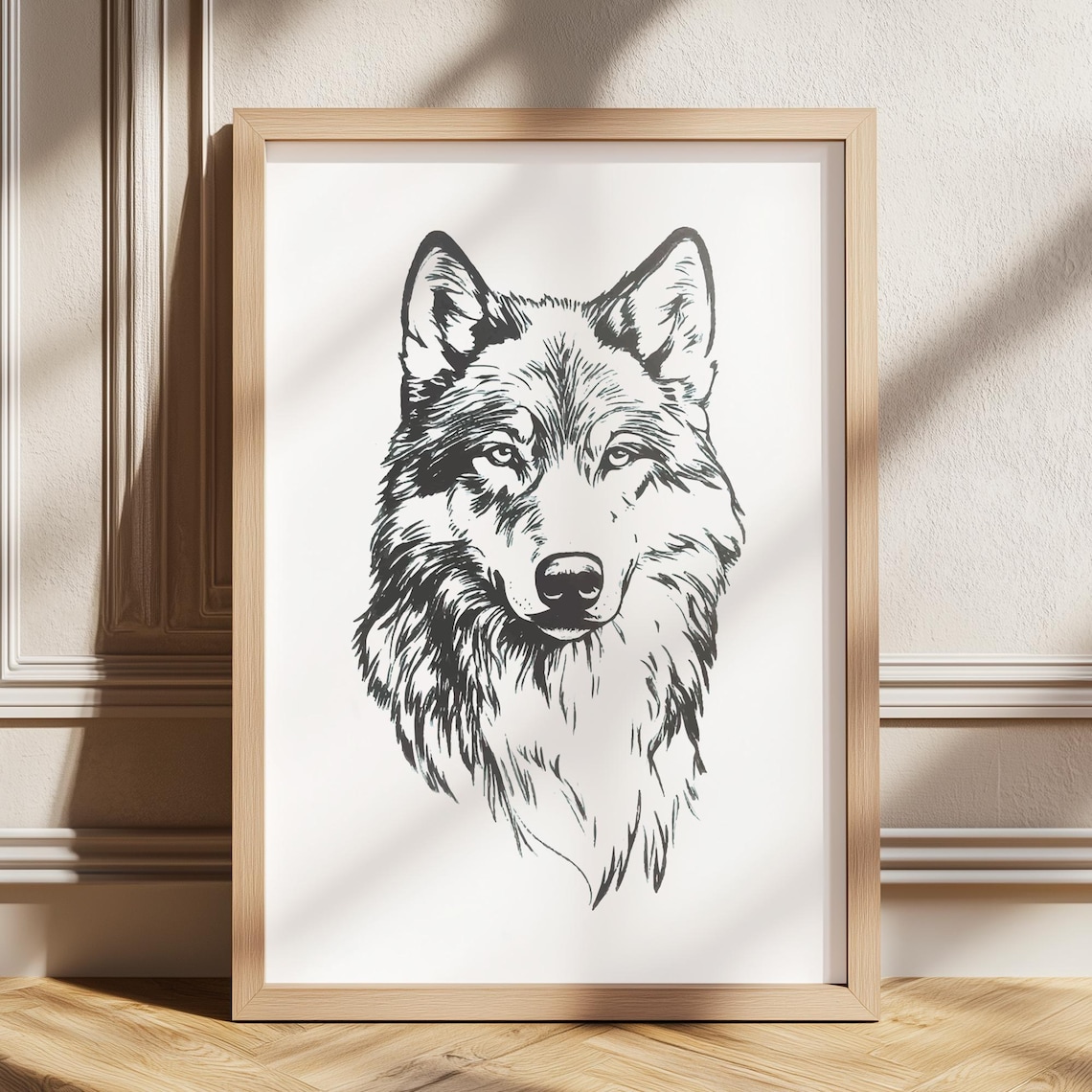 Black and White Wolf Head Sketch Portrait Minimalist Animal Poster