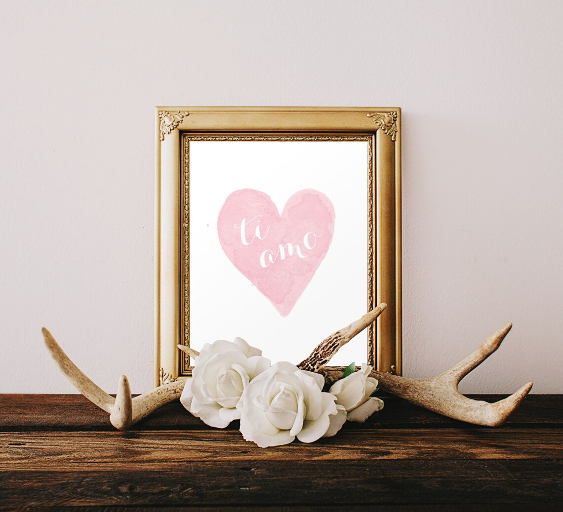 Ti Amo Italian Nursery Print, Pink Heart Girl Art
