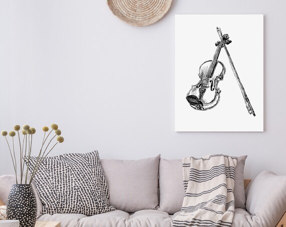 Violin And Bow Black And White Sketch Classical Music Line Art Poster