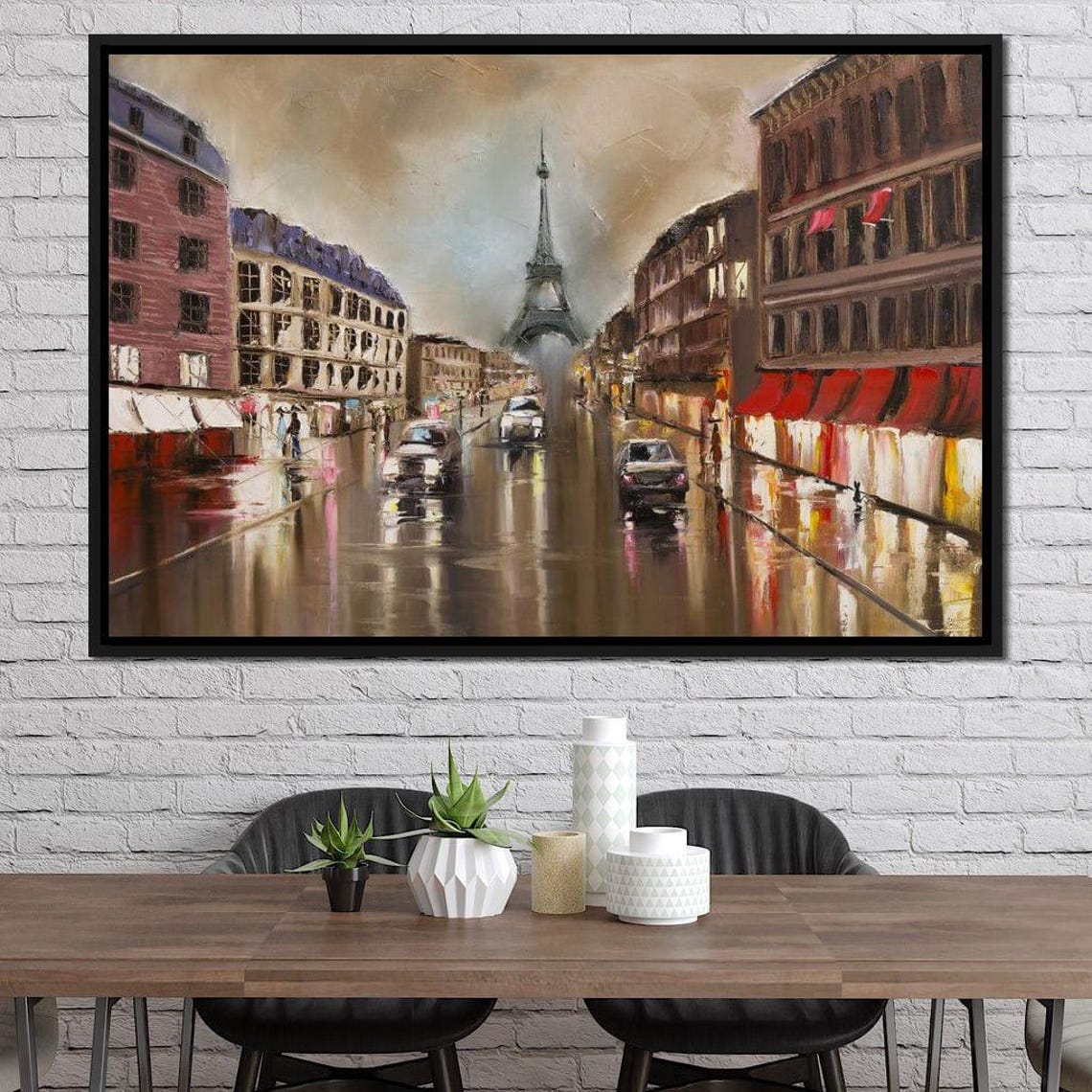 Paris Eiffel Tower Rainy Street Night Lights Cityscape Poster