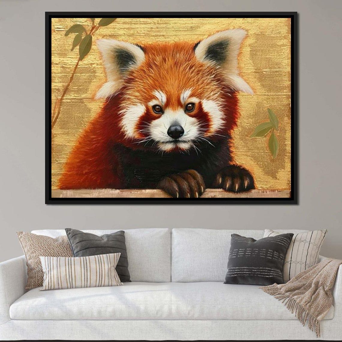 Cute Red Panda Portrait Golden Background Wildlife Art Print - Image 4